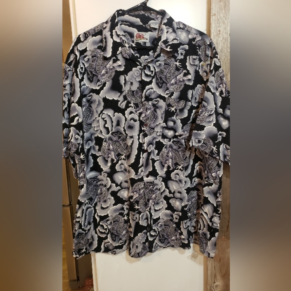 MensXXL,dragon Motif Button Up Short Sleeve,y2k,streetwear Vintage,all Overprint